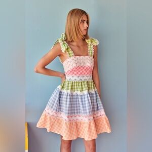 NWOT Celia B Jade Short Vichy Dress Colorful Gingham Size M